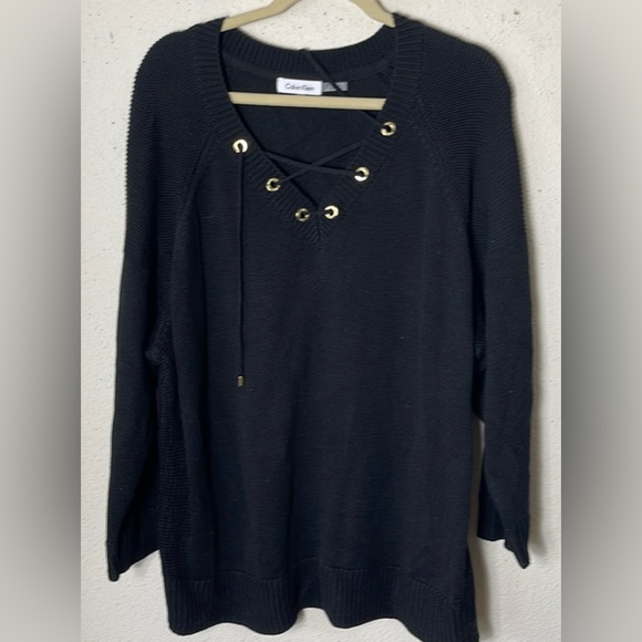 Calvin Klein Plus Lace-Up Sweater (Black, 2X) - Picture 2 of 5